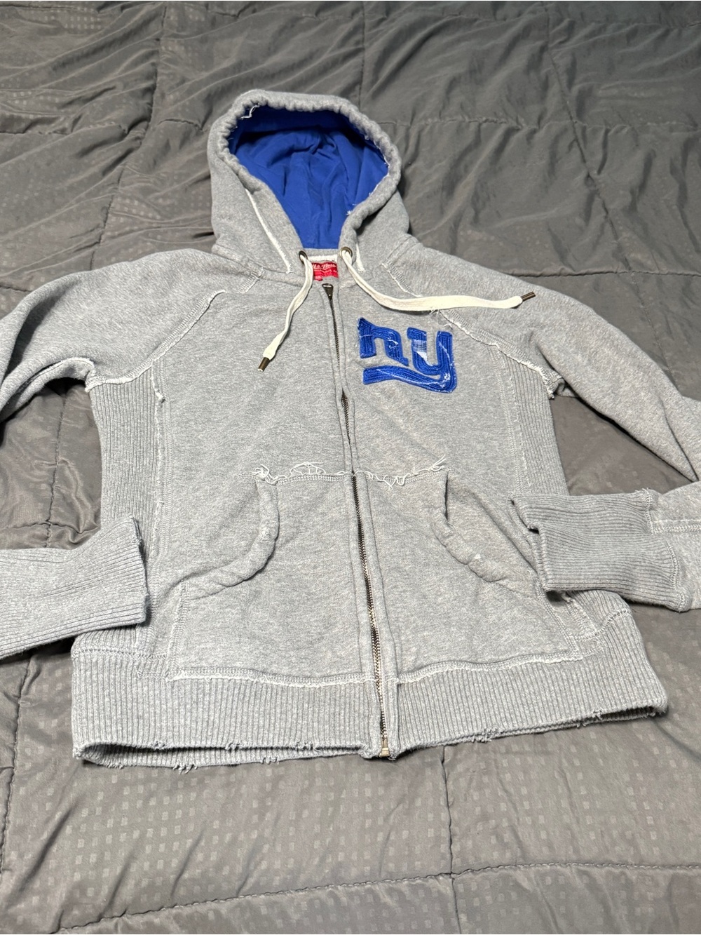 READ mitchell and ness throwback zip up Hoodie new york giants Gray womens large